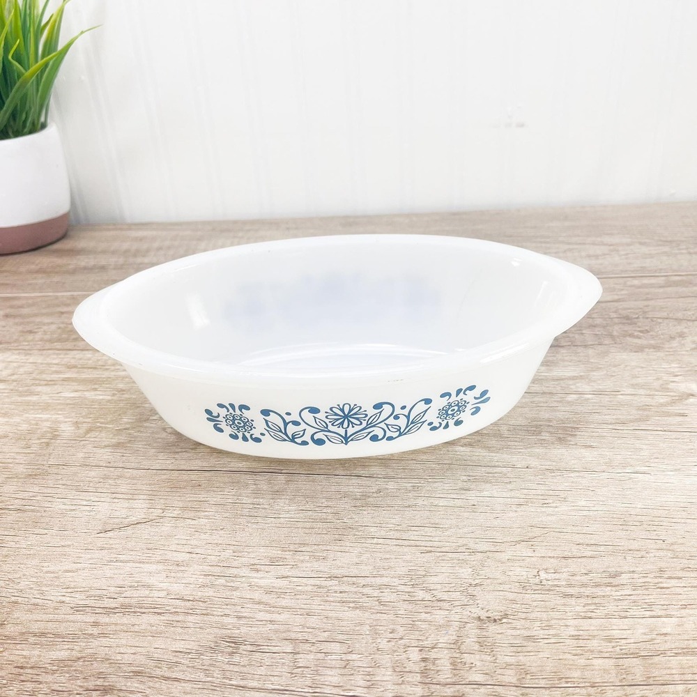 Glasbake Blue Flower Dish 1 quart